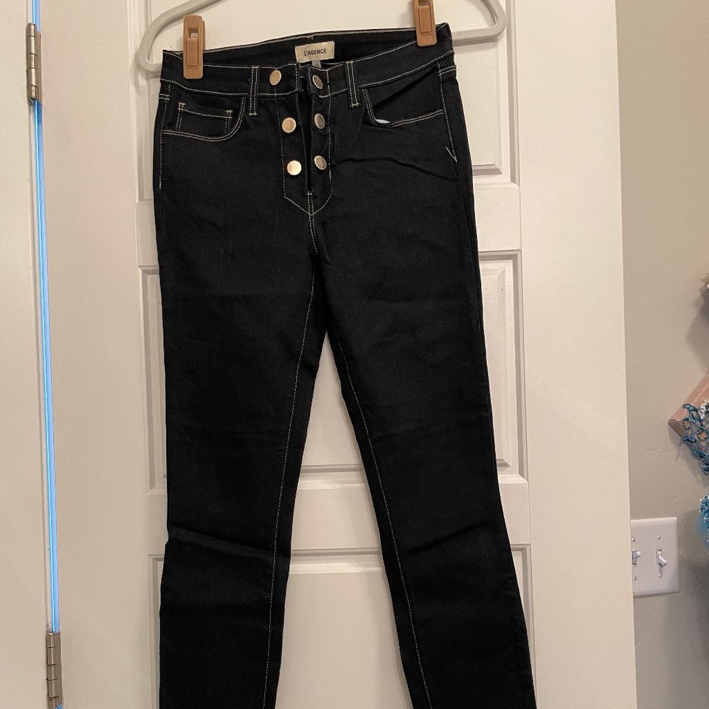 L'AGENCE, Cherie Button Front Skinny Jeans, Color:Navy Blue/Black, 25W, NWOT/NEW